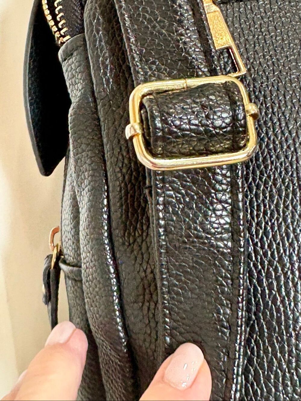 UNBRANDED - EUC Black Pebbled Faux Leather Mini Backpack w/Padlock-Style Accent - Picture 5 of 13